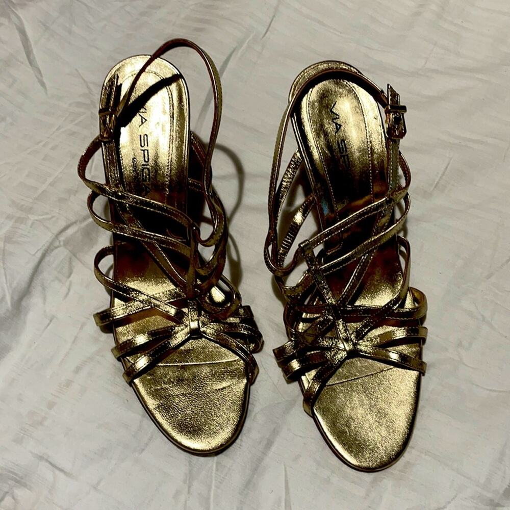 Via Spiga 8.5 gold leather strappy heel worn once